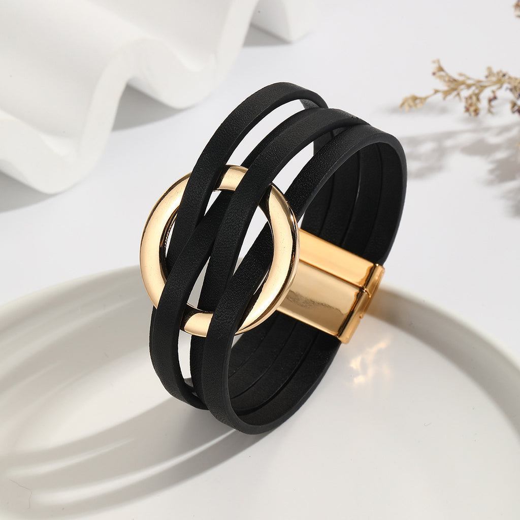 Cross Leather Women's Multi-Layer Cuff Bracelet