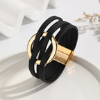 Cross Leather Women's Multi-Layer Cuff Bracelet