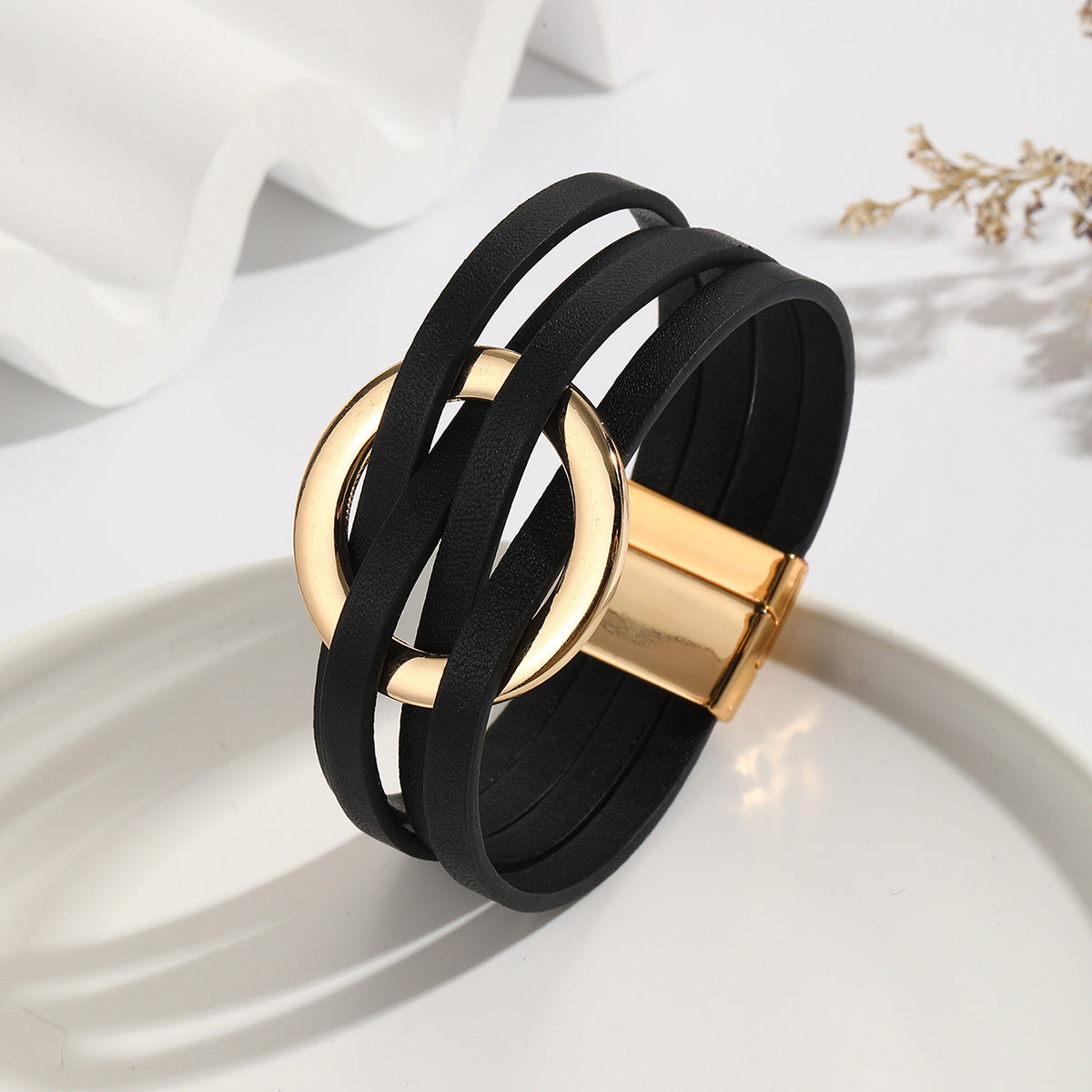 Cross Leather Women's Multi-Layer Cuff Bracelet