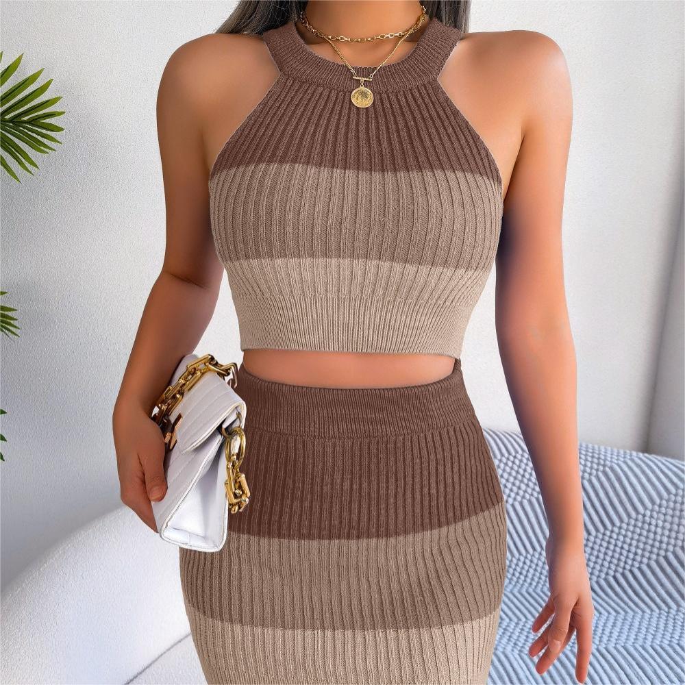 Fashionable Gradient Crop Top and Skirt Suit for Dating