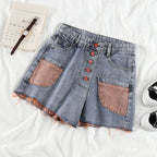 Color Block High-Waisted Denim Shorts for Women