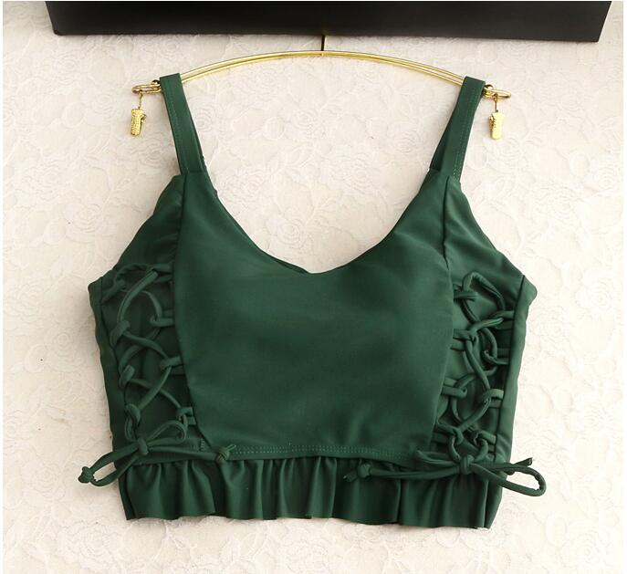 Retro Green Three-Piece Swimsuit Set