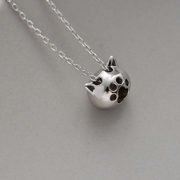 Hollow Cat Necklace - Silver Minimalist Design