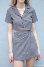 Vintage Plaid Crop Top A-Line Skirt Set