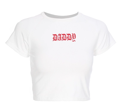 Crop Top with Letter Print and Slim Fit T-Shirt