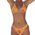 Blue and Yellow Hibiscus Floral Triangle Bikini Set