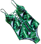 Tropical Leaf Print Strappy One-Piece Swimsuit
