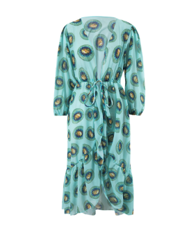 Peacock Print Chiffon Beach Cover-Up Dress