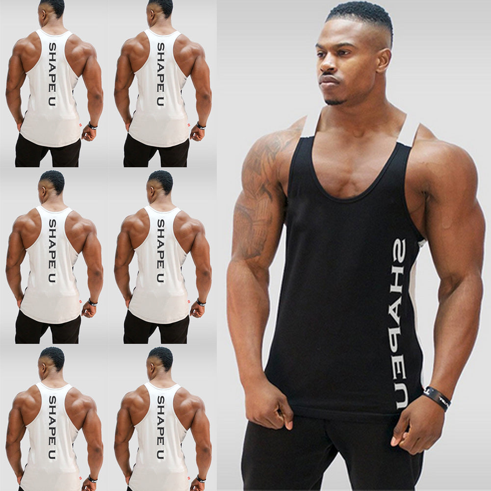 Men's U-Neck Contrast Sports Tank Top for Spring/Summer