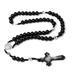 Wood Bead Cross Rosary Necklace | Christian Jewelry