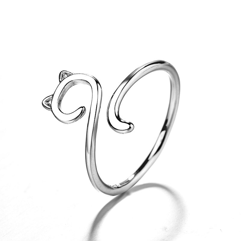 Minimalist Line Cat Open Ring