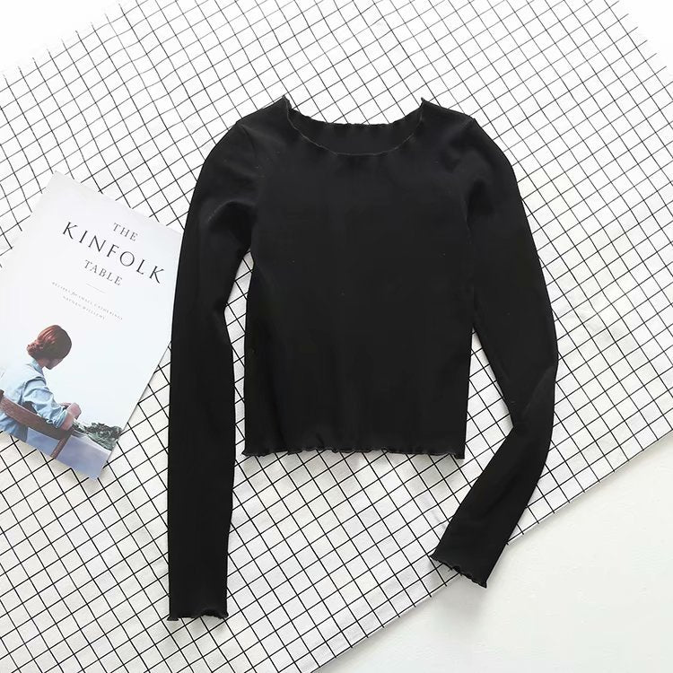 New European and American Style Long Sleeve Crop Top