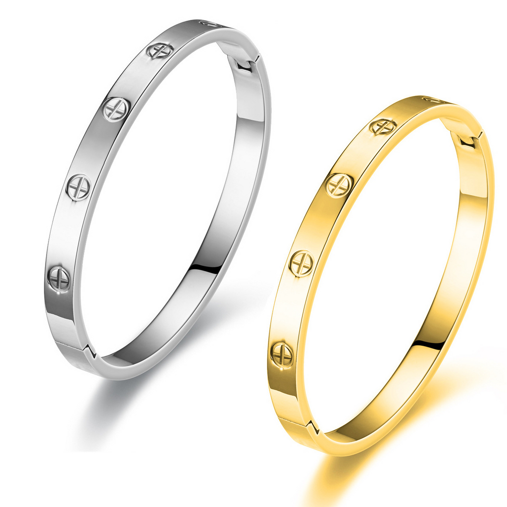 Stainless Steel Screw-Motif Cross Bangle