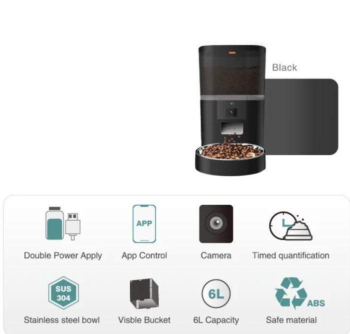Automatic Smart Pet Feeder with Camera & App Control, 6L Wi-Fi Timed Cat & Dog Food Dispenser, Stainless Steel Bowl, Dual Power
