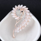 Cat Eye Stone Peacock Brooch with Rhinestones