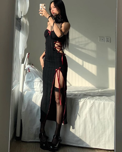 Elegant Slim Fit Hollow-out Tube Top Split Dress