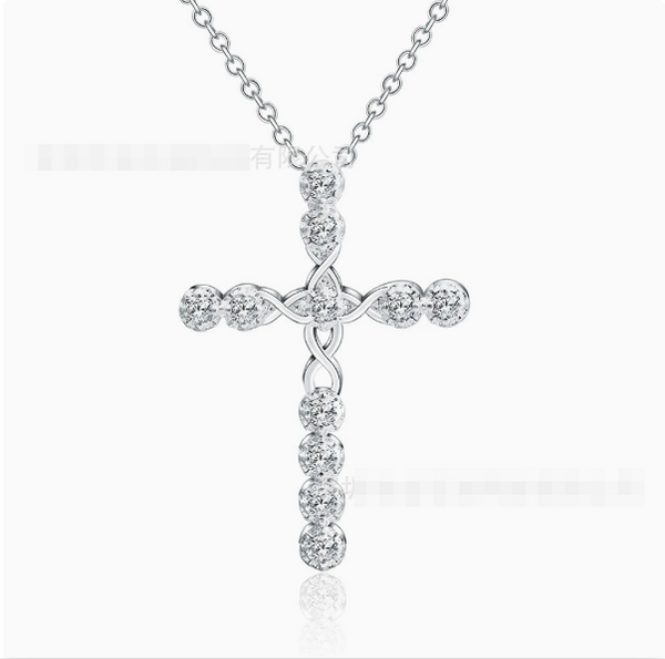 Silver CZ Crystal Cross Pendant Necklace for Women
