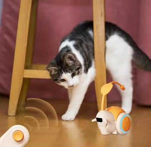 Interactive Automatic Cat Toy, Self-Moving Electric Feather Teaser Robot with Remote & LED Wheels, Rechargeable Smart Kitten Exerciser
