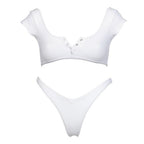Short-Sleeve Crop Top Bikini Set