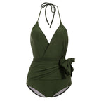 Slimming Deep-V Wrap One-Piece Swimsuit