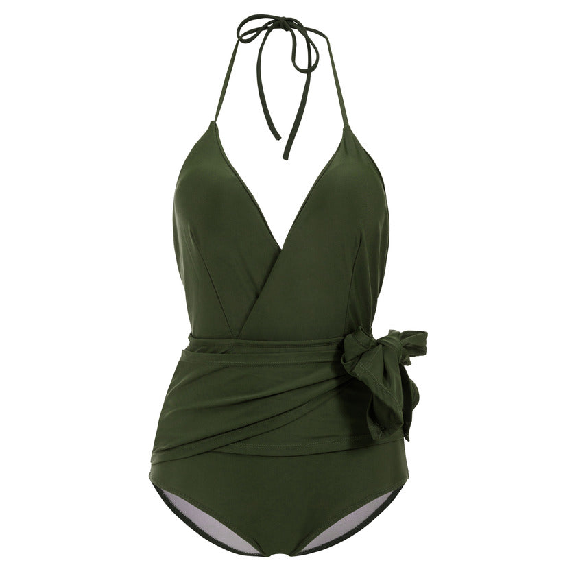 Slimming Deep-V Wrap One-Piece Swimsuit