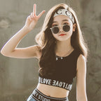 Girls' High-Waisted Knitted Crop Top for Dance