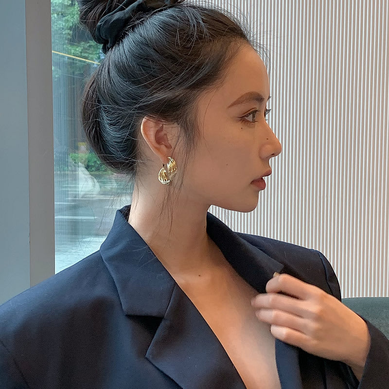 Silver Cross Metal Braided Hoop Earrings