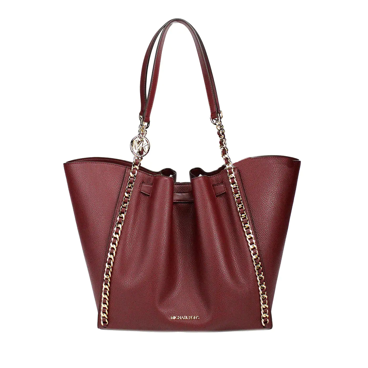 Michael Kors Mina Large Dark Cherry Leather Belted Chain Tote | Organic Cotton