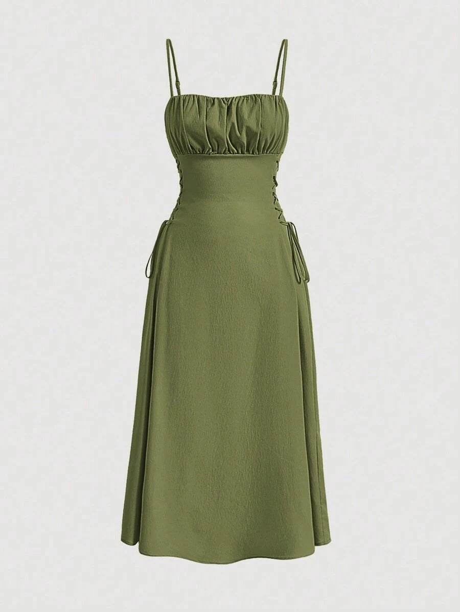 Women's Spaghetti Strap Side-Tie Midi Dress