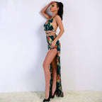 Floral Crop Top and Slit Maxi Skirt Set