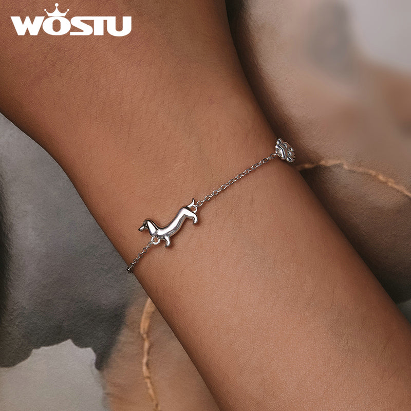 Silver Dachshund Dog Charm Bracelet for Women
