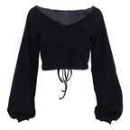 V-Neck Lantern Sleeve Crop Top for Women
