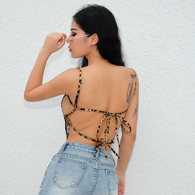 Summer Women's Cross Strap Leopard Print Tank Top