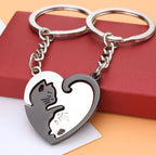 Cat Couple Heart Keychain Set