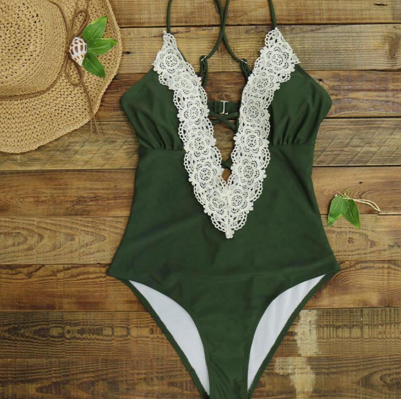 Crochet Plunge One-Piece Swimsuit