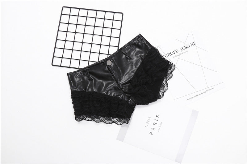 Lace-Trimmed Leather Hot Pants for Women