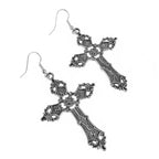 Baroque Gothic Filigree Cross Drop Earrings