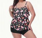 Plus Size Floral Halter Skirted Swim Dress