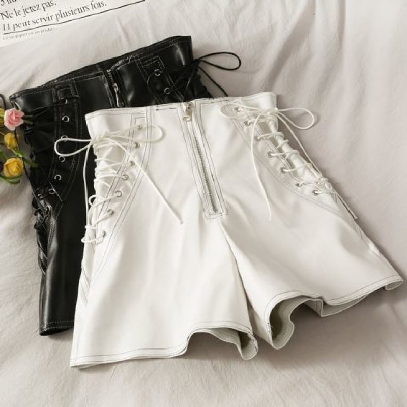 Slim Zipper Thin Leather Shorts for Women