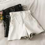 Slim Zipper Thin Leather Shorts for Women