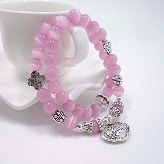 Handmade Cat's Eye Stone Beaded Bracelet