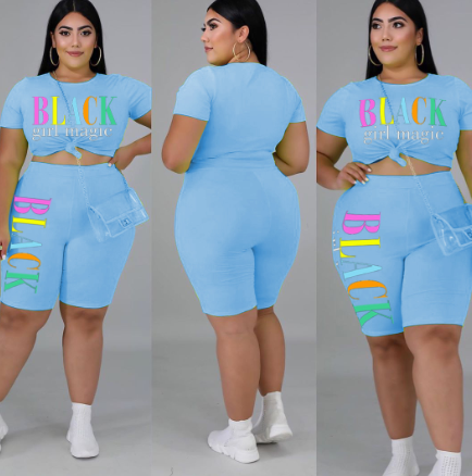 Letter Print Patchwork Shorts Set - Women's Tracksuit