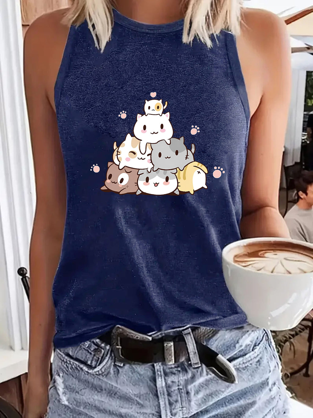Harajuku Anime Print Sleeveless Crop Top for Students