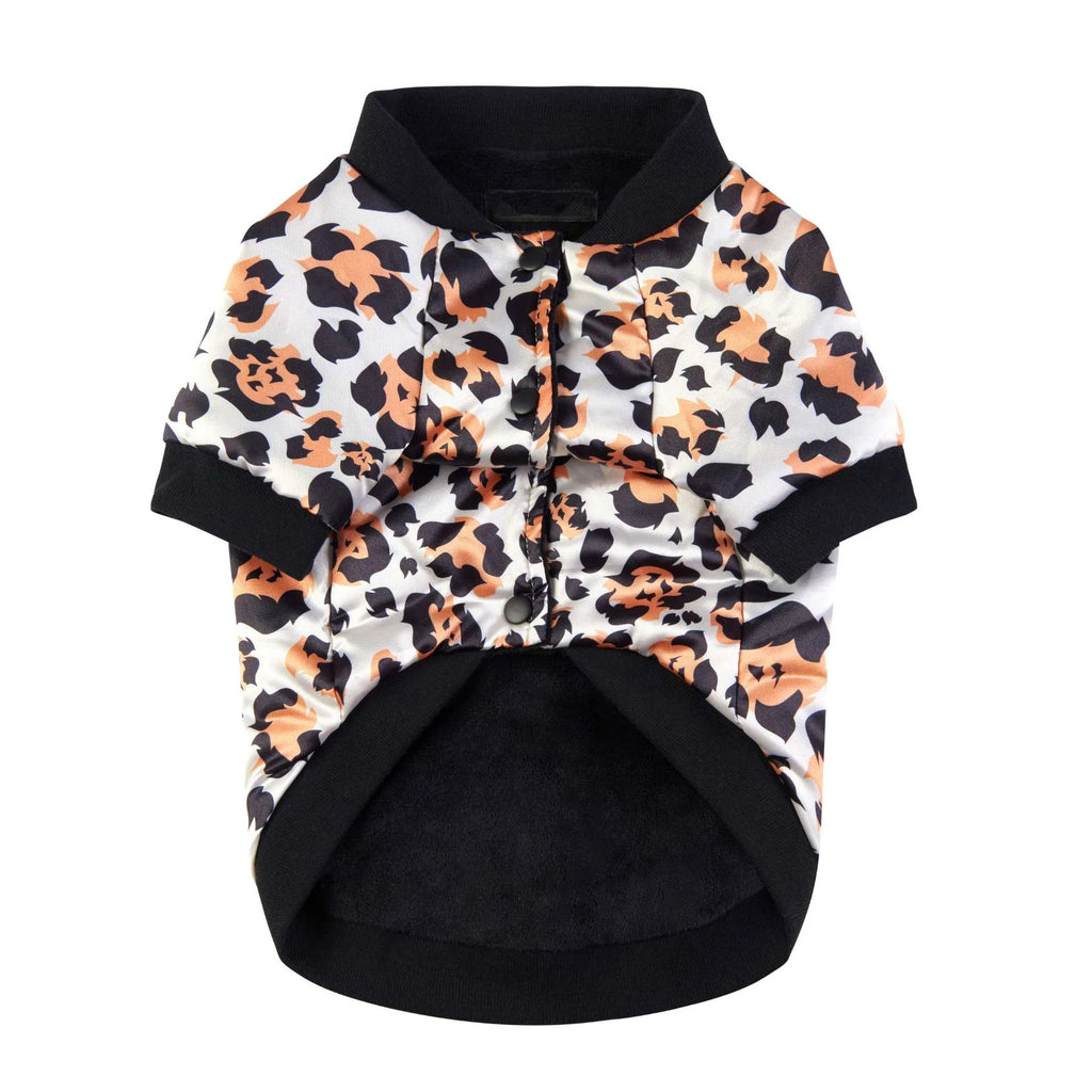 Dog Bomber Jacket Padded Winter Coat - Fleece-Lined Animal Print Snap-Button Pet Coat for Small Medium Dogs, Leopard or Pink Zebra