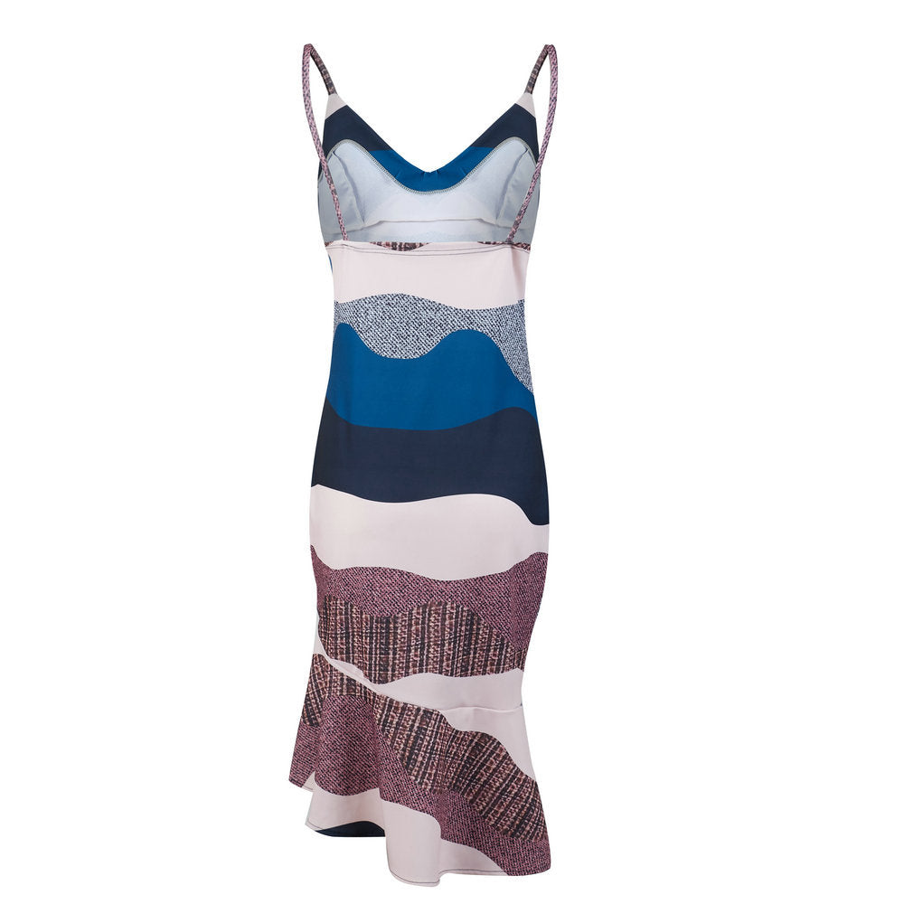 V-Neck Ruffled Bodycon Dress with Spaghetti Straps