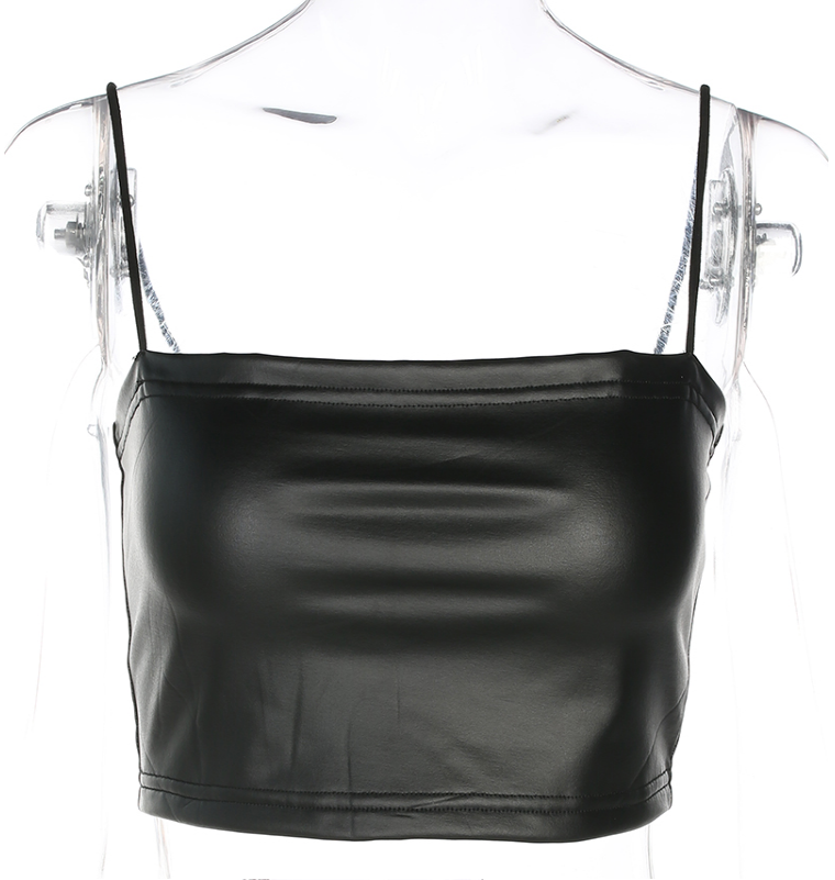 Faux Leather Spaghetti-Strap Crop Top