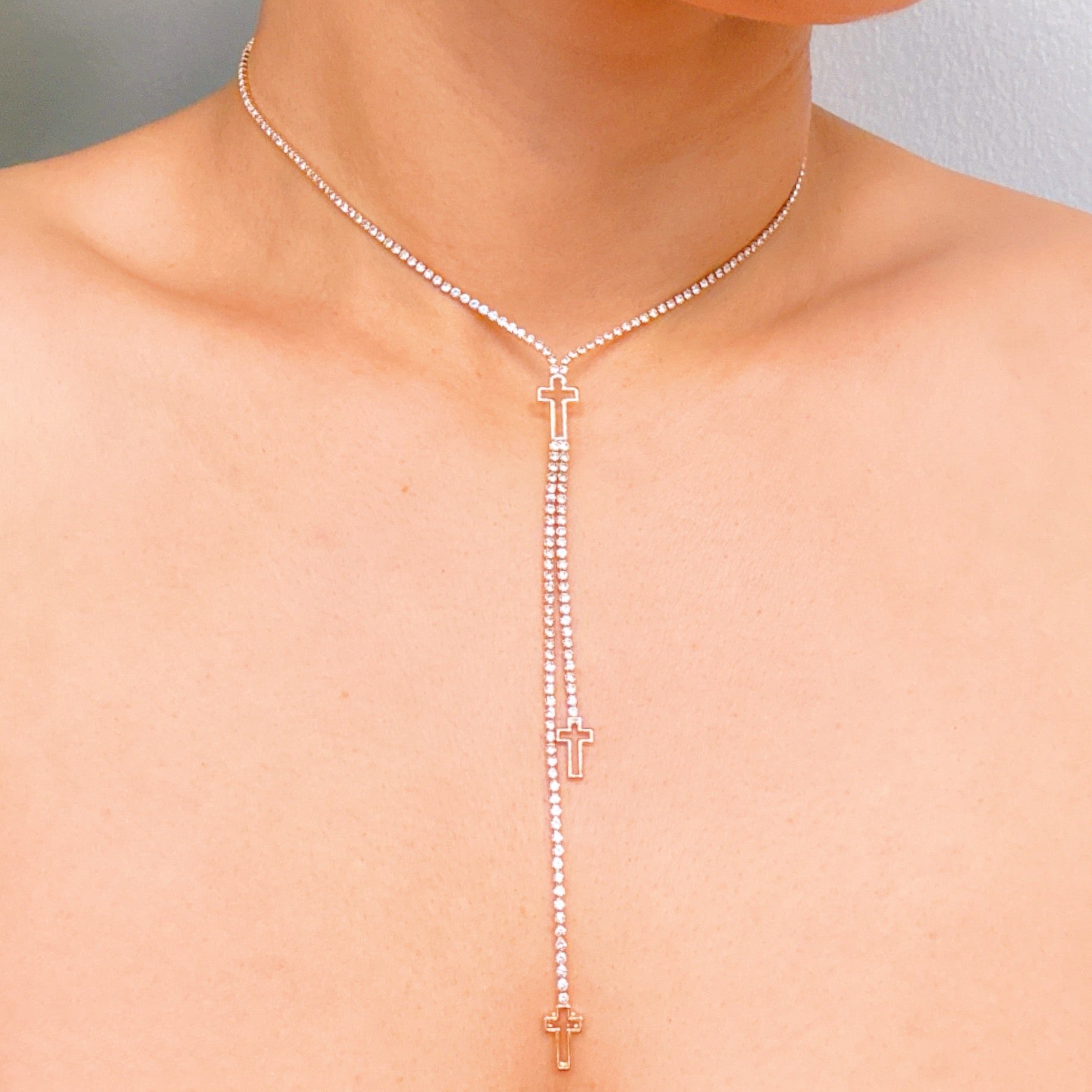 Cross Y-Drop Lariat Necklace