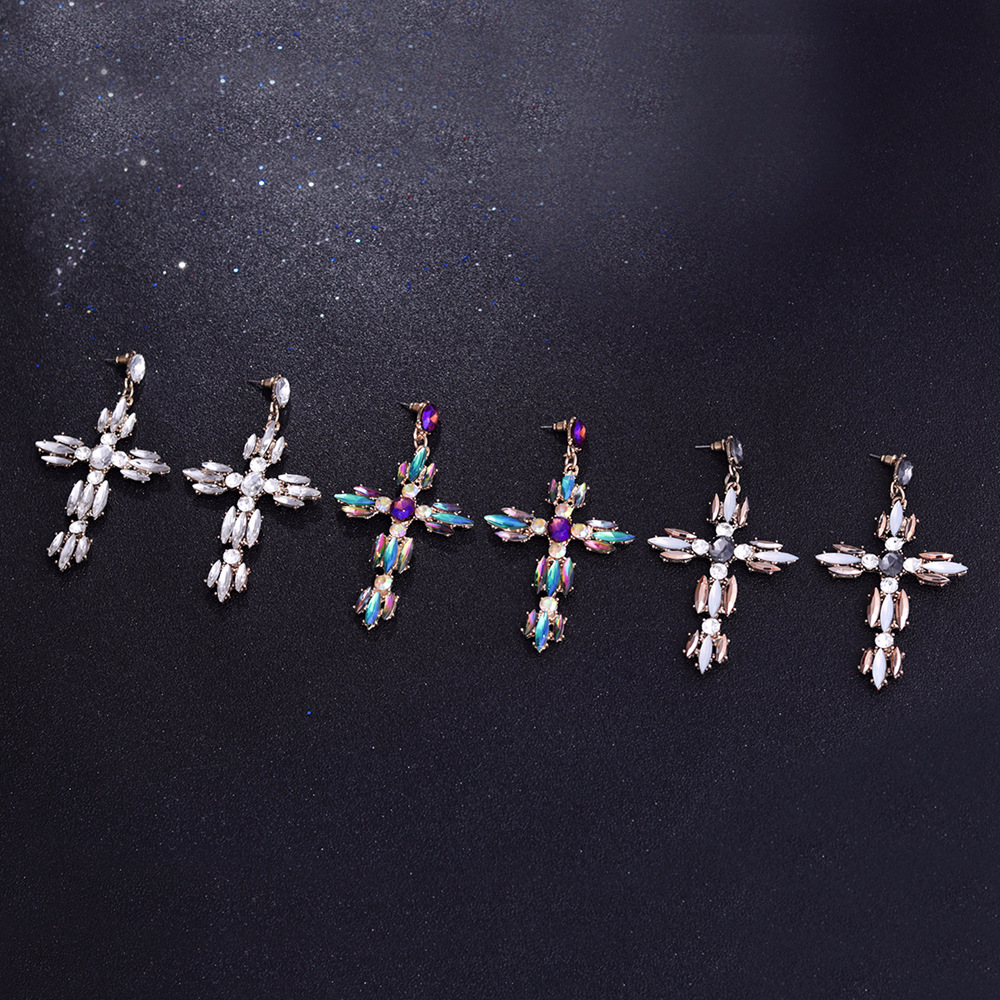 Crystal Cross Drop Earrings