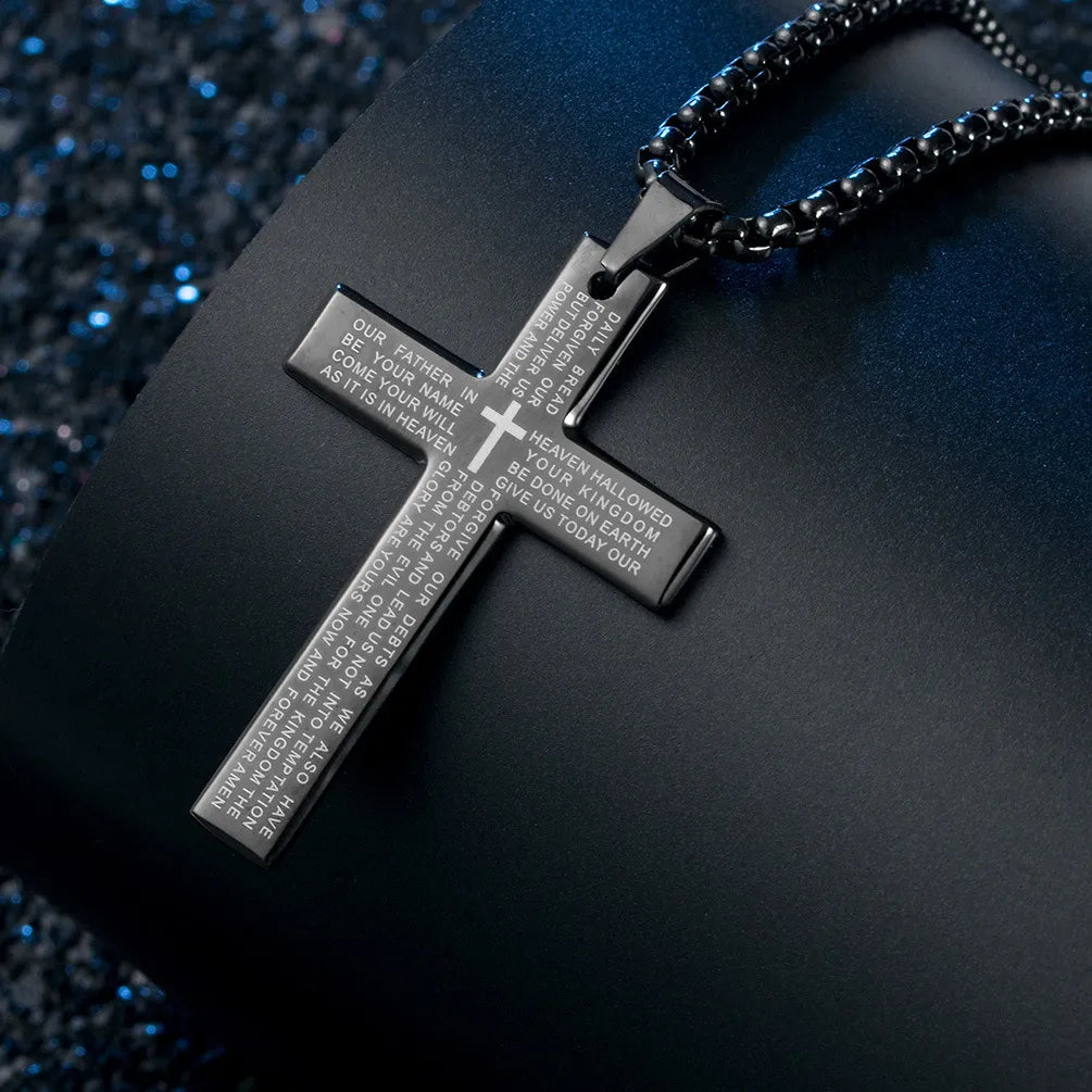 Lord's Prayer Cross Pendant Necklace