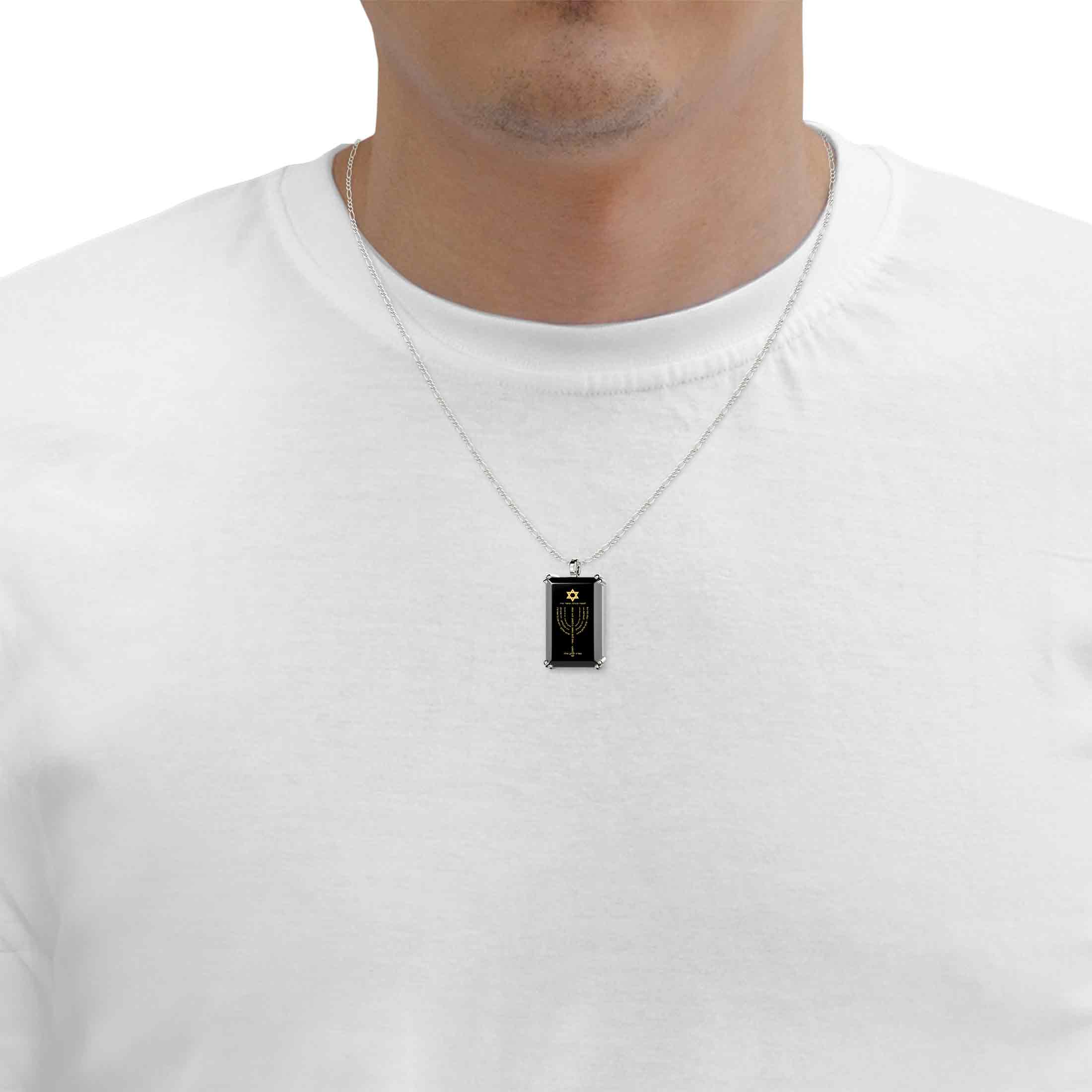 Men's Star of David Menorah Pendant Necklace on Onyx